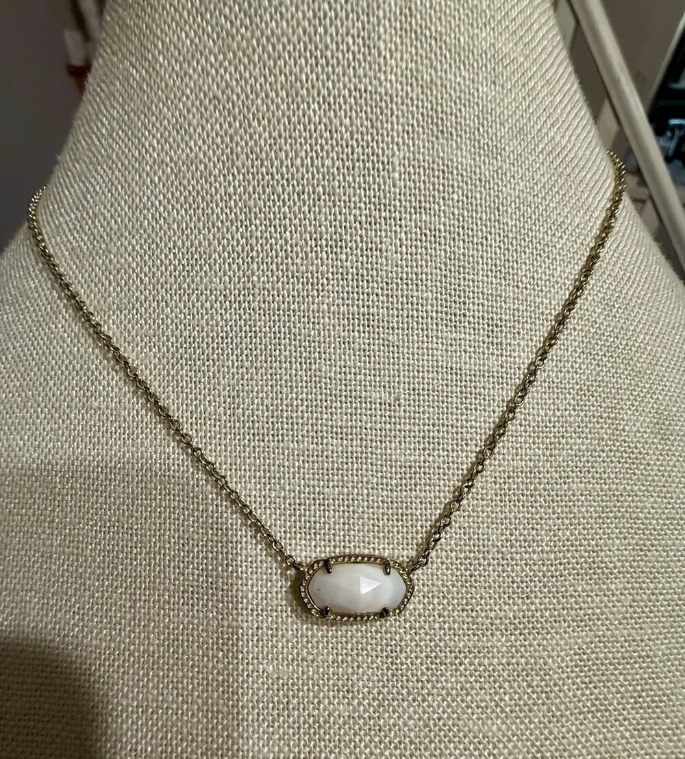 Authentic Kendra Scott White Stone Necklace Gold Tone Signed
